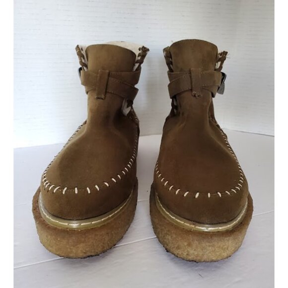 Free People Vegan Suede & Shearling Lined Ankle Boots Buckle Size 10 Cozycore - Picture 7 of 9